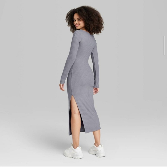Wild Fable Rib Knit Midi Grey Dress NWT Various Sz - Picture 2 of 9